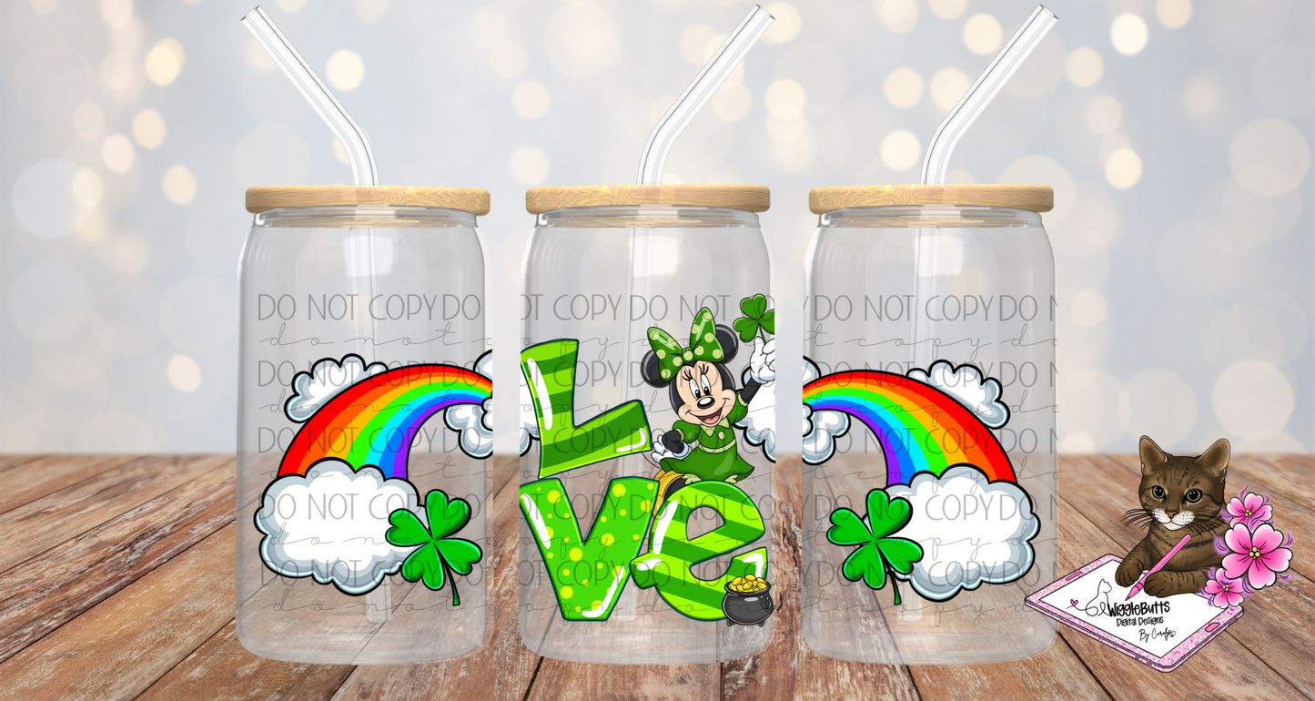 Mouse and Friends Girl St Saint Patrick's Day 16oz Cup Jar Wrap PNG Design