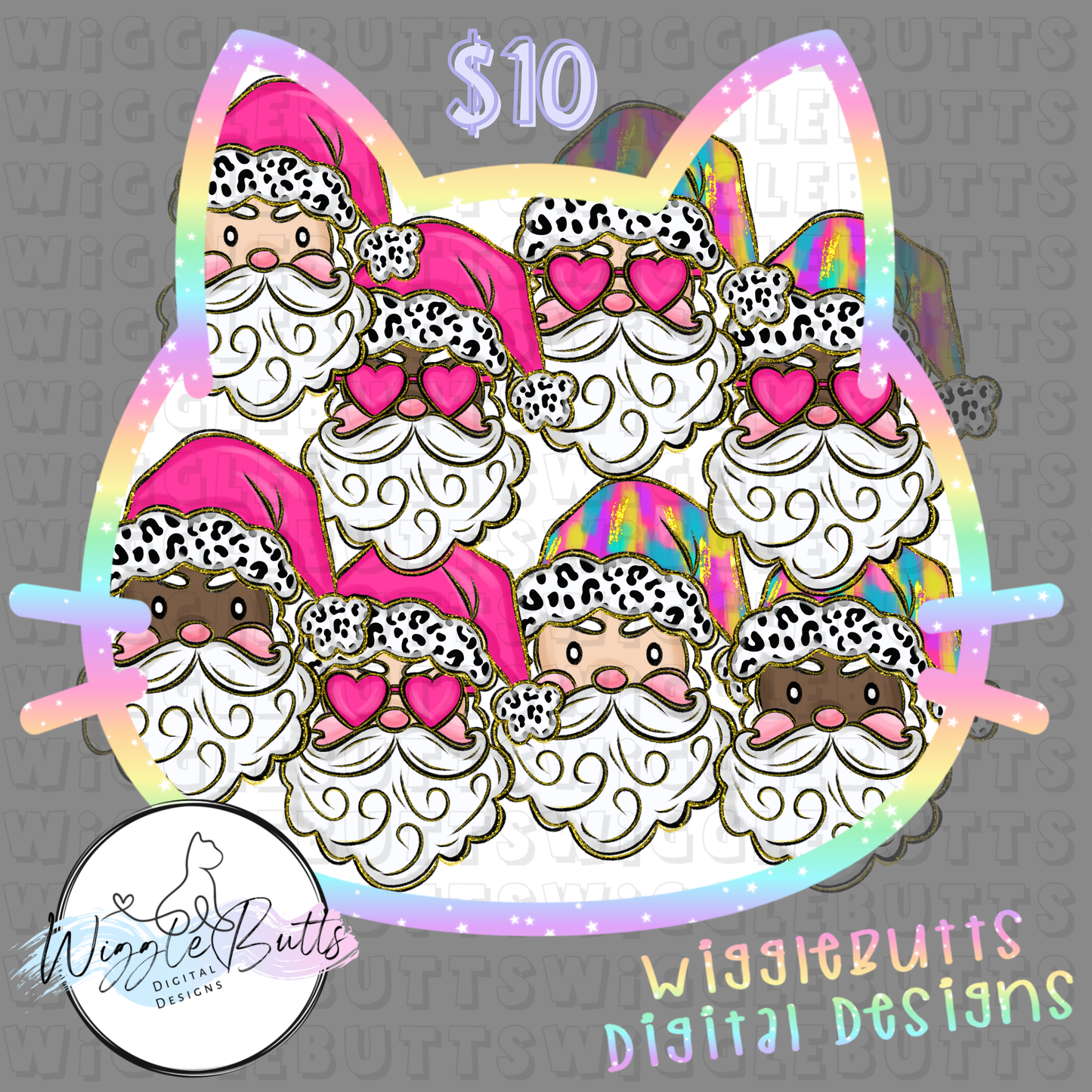 Colorful Painted Paint Stroke Christmas Santas ClipArt Bundle