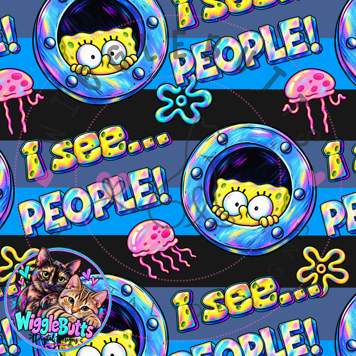 I See People Yellow Sponge Seamless File PNG Design