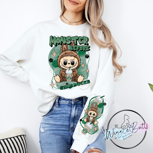 Little Monsters Brown Coffee PNG Design and Matching PNG Sleeve Design
