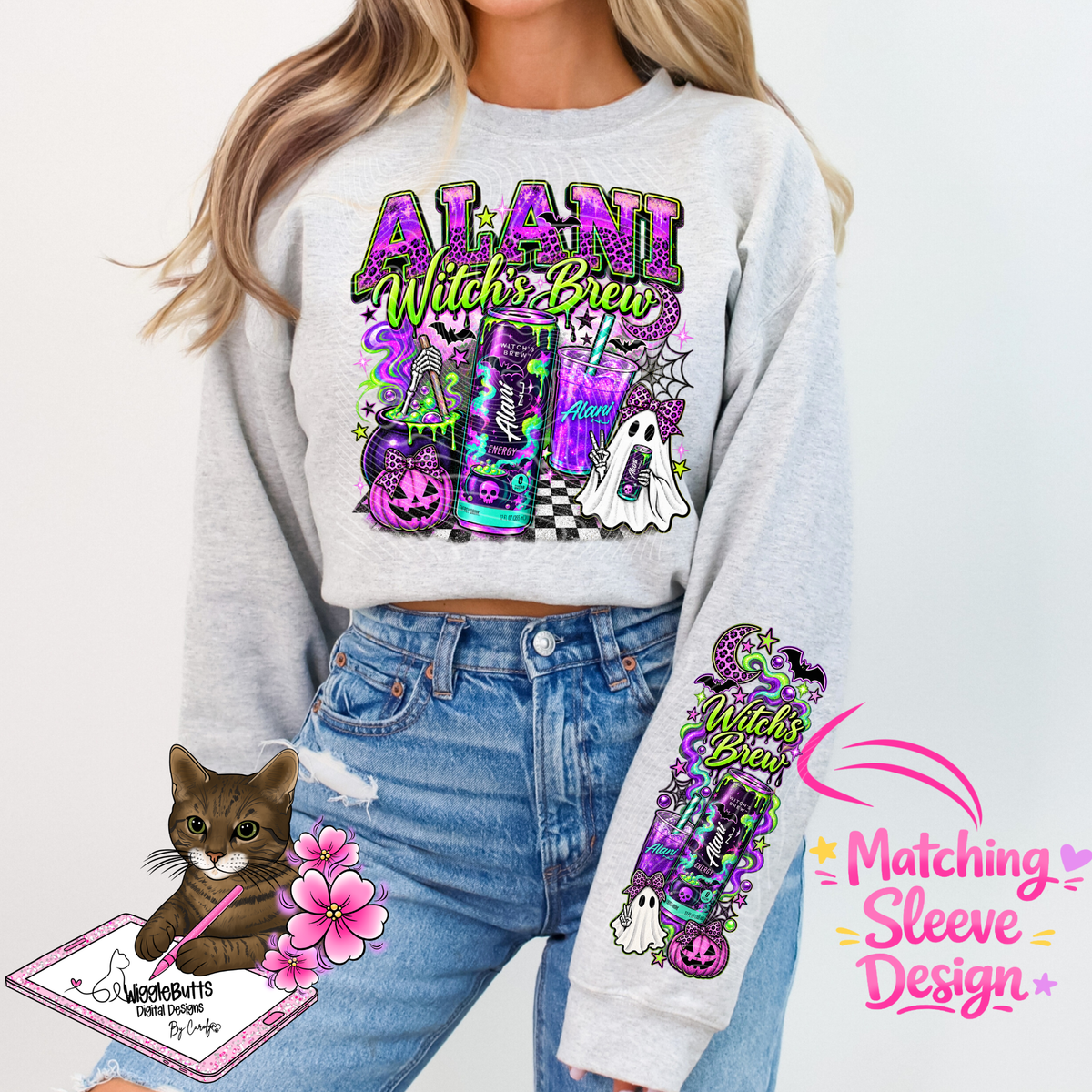 Energy Drink Halloween Witch PNG Design and Matching PNG Sleeve Design