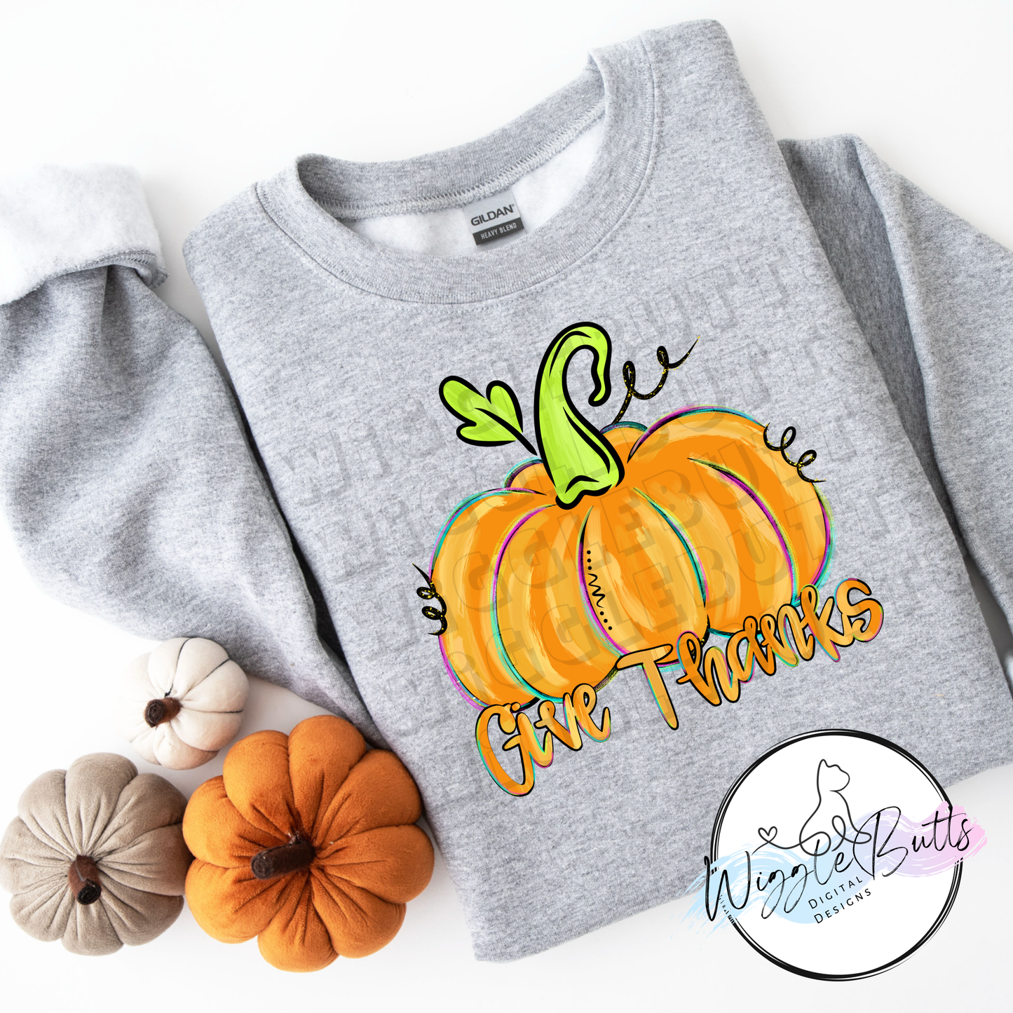 Give Thanks Colorful Paint Stroke Fall Pumpkin PNG Design