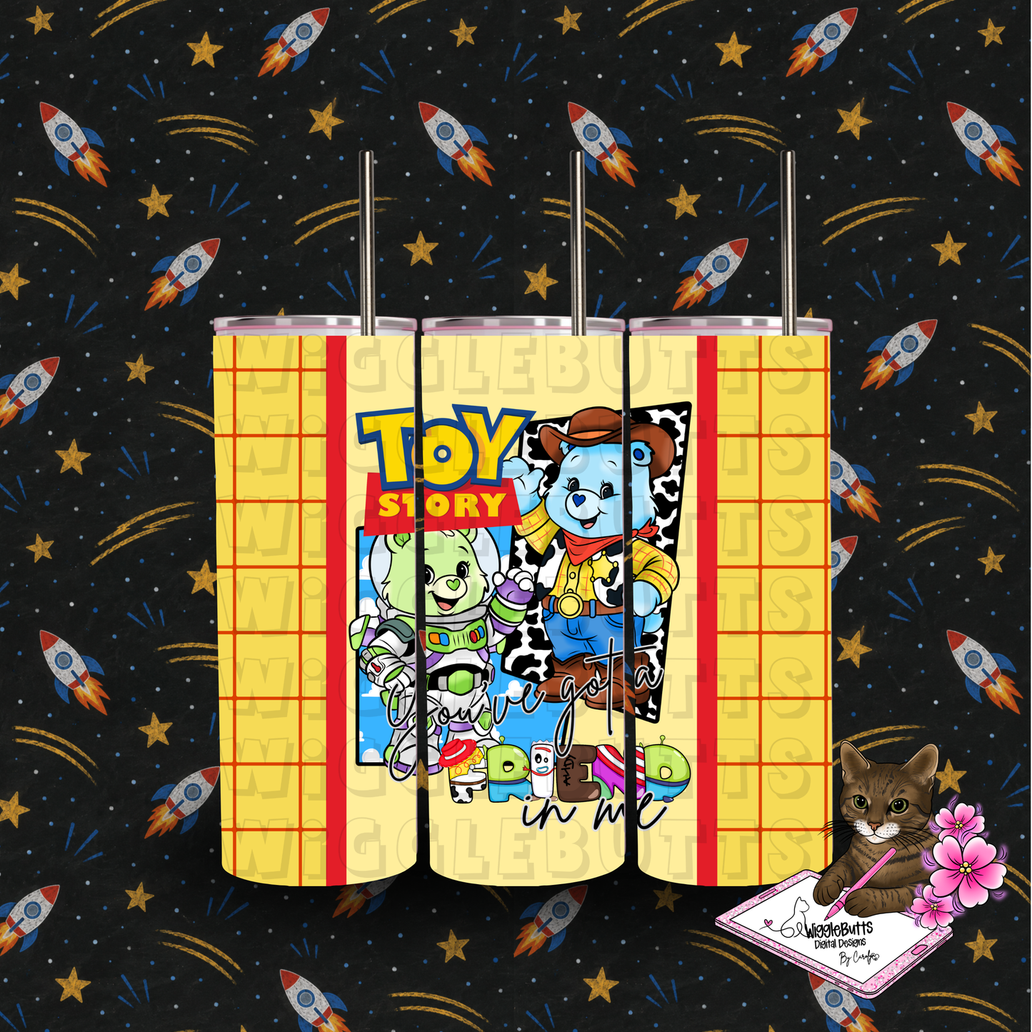 Toys Number 5 Cowboy Retro Bears 20oz Tumbler Wrap PNG Design