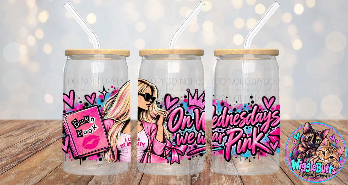 We wear Pink Girls 16oz Cup/Jar Wrap PNG Design