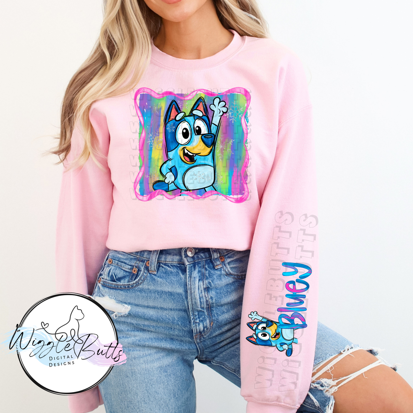 Blue Dog Puppies Colorful Painted Doodle PNG Design and Matching PNG Sleeve Design