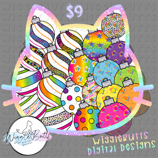 90s Rainbow Style Christmas Ornaments ClipArt Bundle