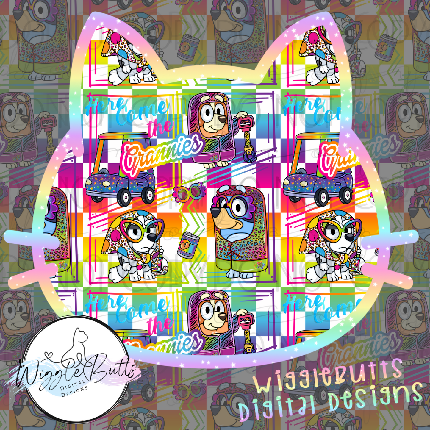 90s Rainbow Style Dog Puppies Grannies Seamless File