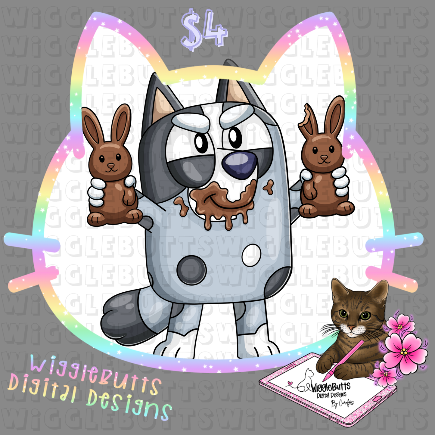 Blue Dog Grey Dog Easter Chocolate Bunny ClipArt Piece