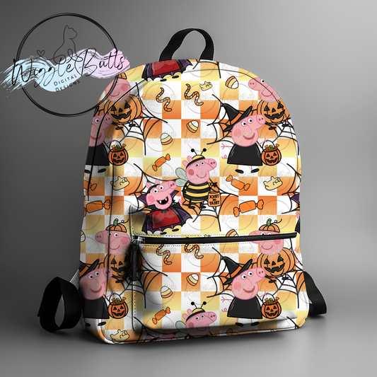 Little Pig Halloween Checkered Seamless Design