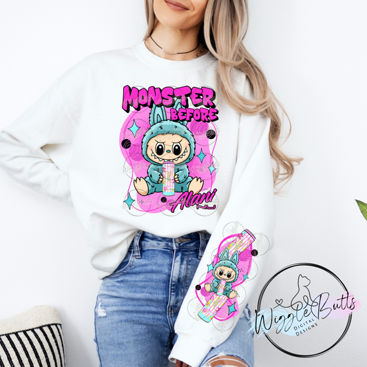 Little Monsters Blue Energy Drink PNG Design and Matching PNG Sleeve Design