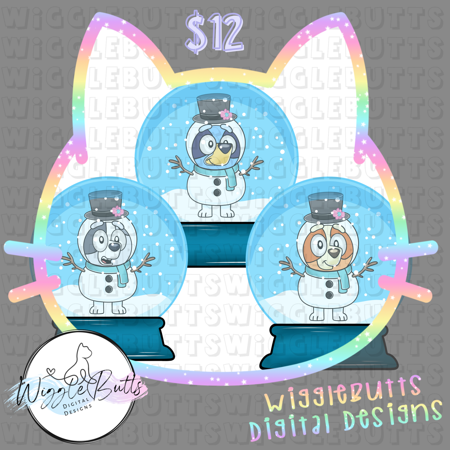 Blue Dog Puppies Christmas Winter Snowman Snow Globe ClipArt Bundle