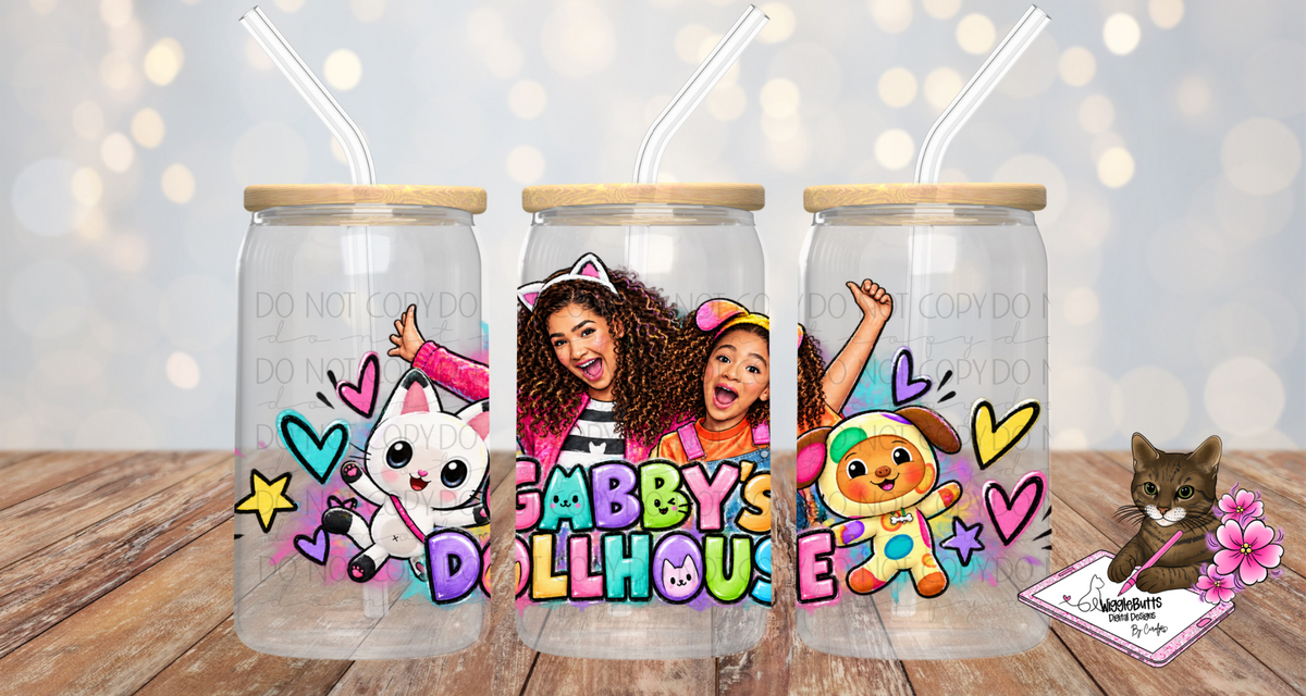 Kitty Cat Dollhouse 16oz Cup/Jar Wrap PNG Design