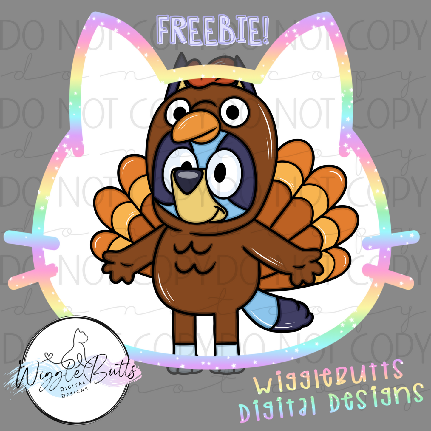 Blue Dog Puppies Thanksgiving Turkey ClipArt Piece