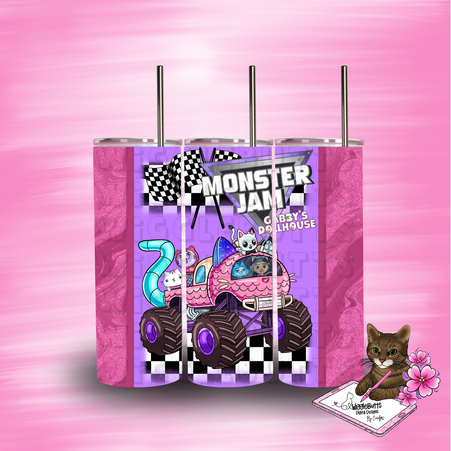 Kitty Cat Dollhouse Monster Truck 20oz Tumbler Wrap PNG Design