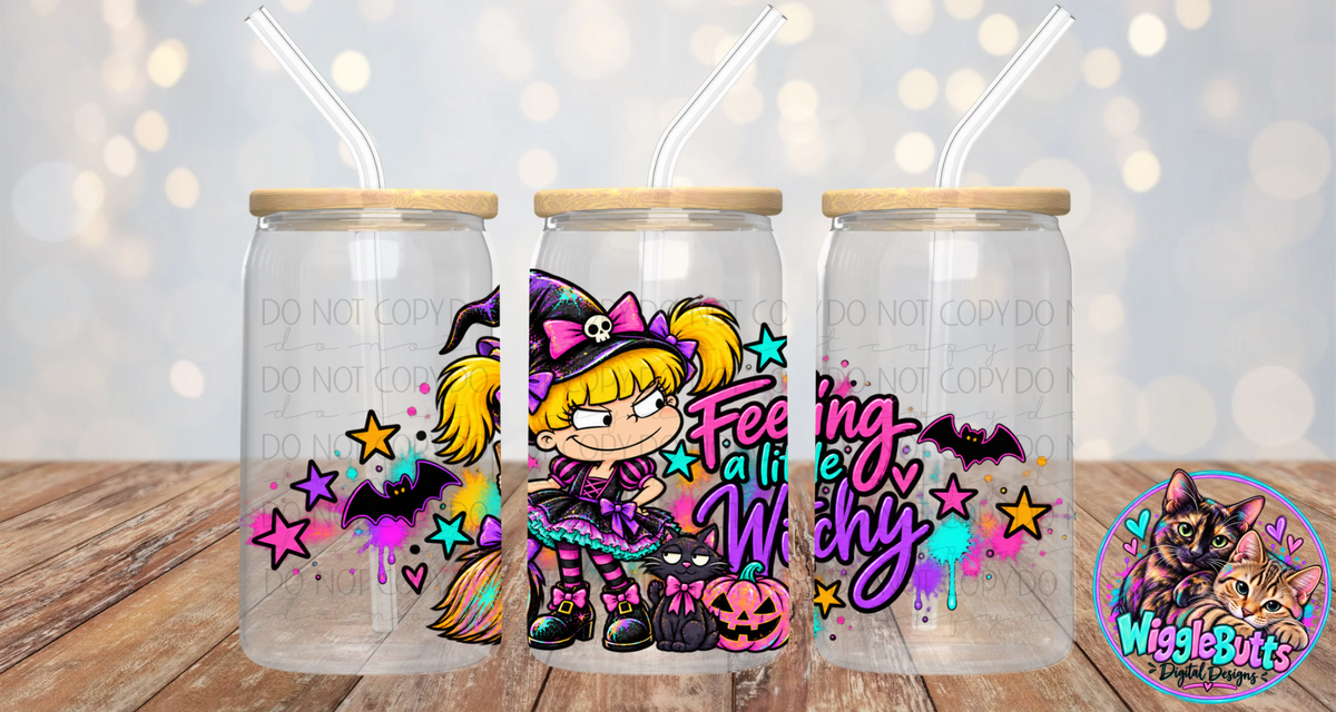 Retro Babies Blonde Witch Halloween 16oz Cup/Jar Wrap PNG Design