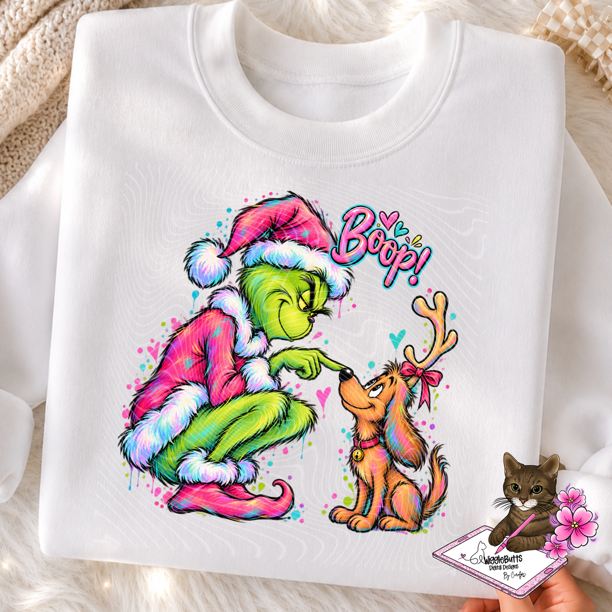 Green Guy and Dog Boop Christmas PNG Design
