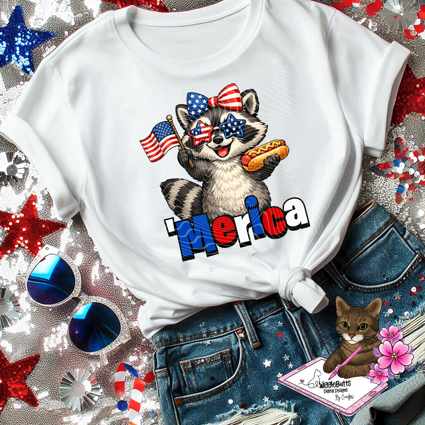 'Merica Raccoon Fourth 4th of July PNG Design