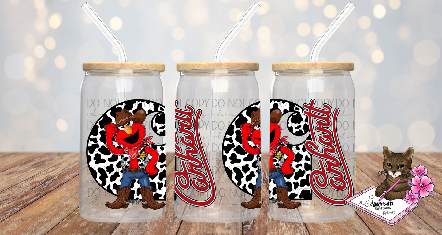 Boujee Retro Puppets Western Boy 16oz Cup/Jar Wrap PNG Design