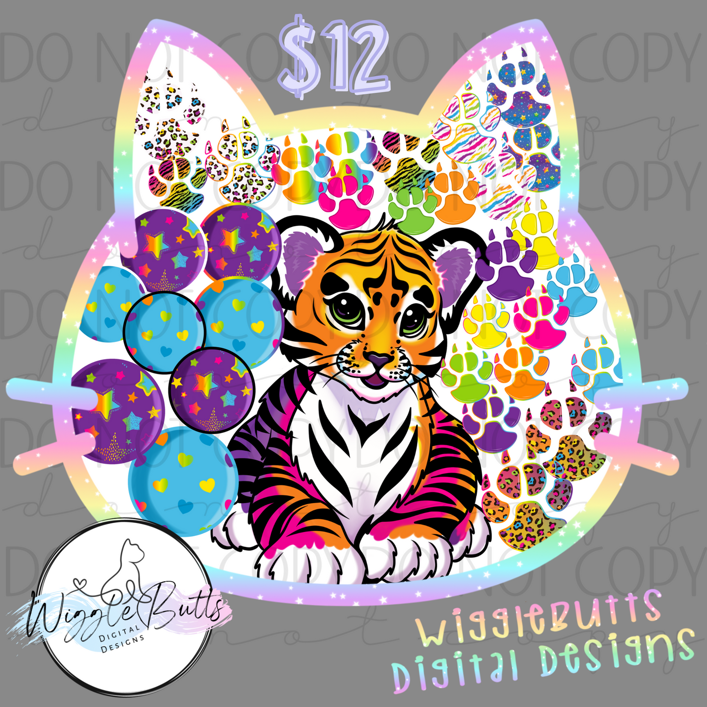 90s Rainbow Style Tiger ClipArt Bundle