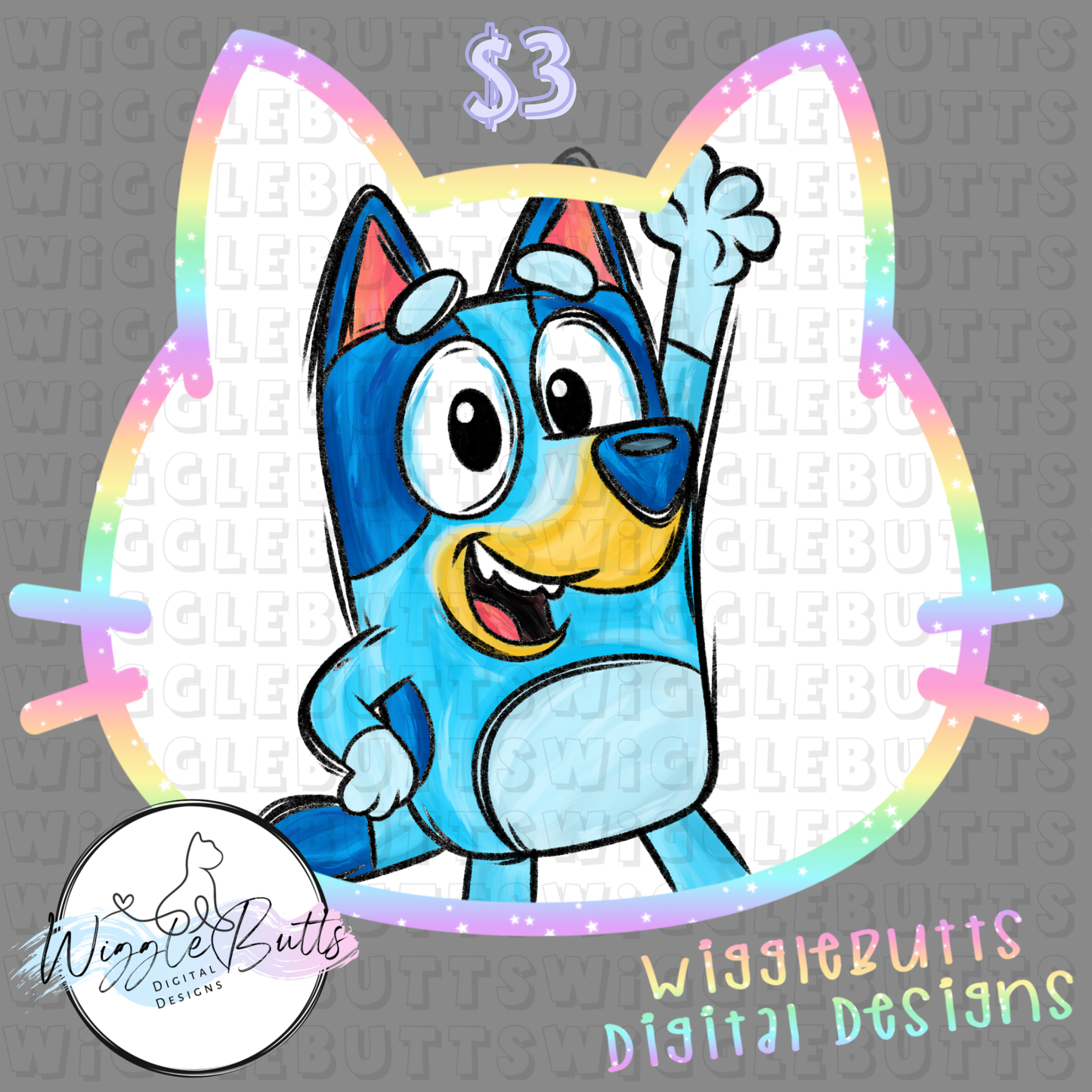 Blue Dog Painted Doodle ClipArt Piece