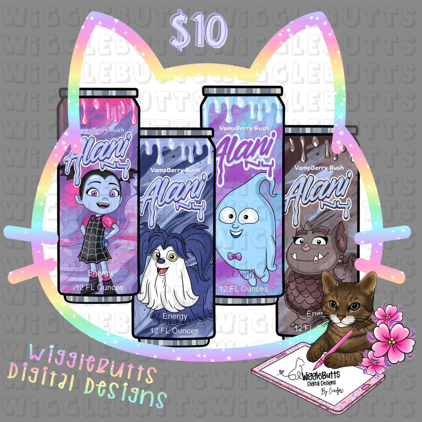 Little Vampire Girl Energy Drink Cans ClipArt Bundle