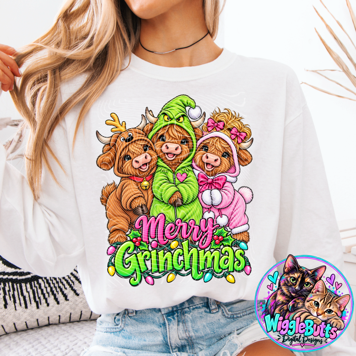 Highland Cows Green Guy Christmas Mashup PNG Design