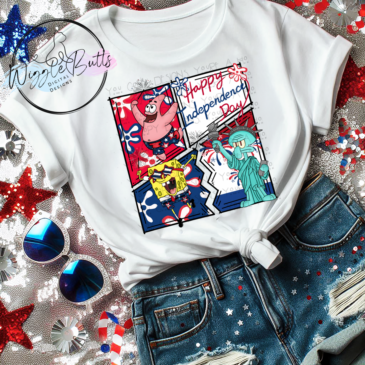 Yellow Sponge 4th of July PNG Design