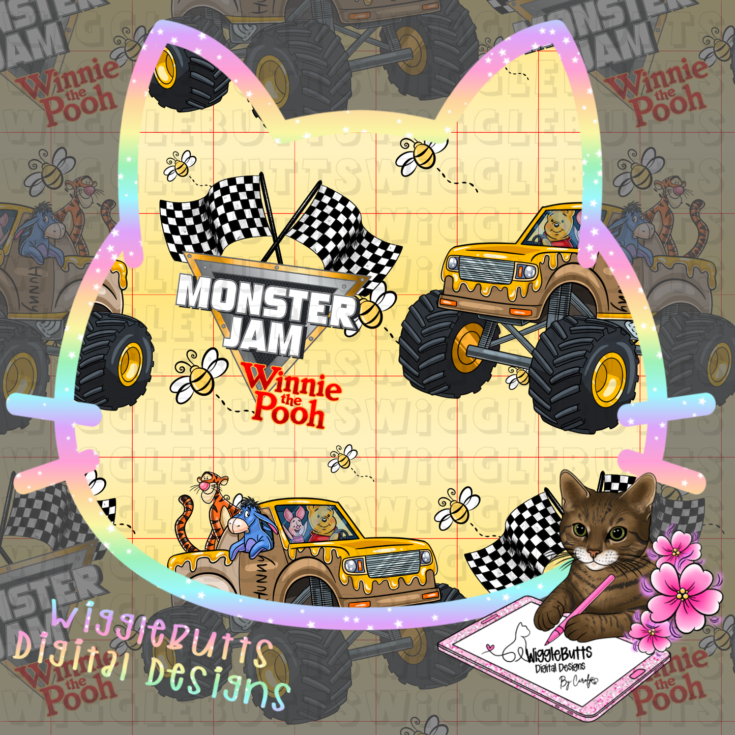 Honey Bear and Friends Monster Truck Seamless File PNG Design