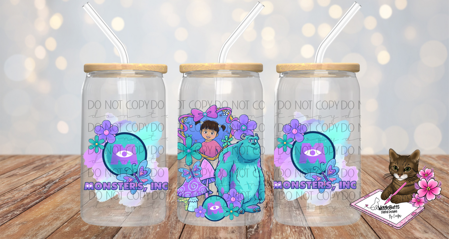 Monster Floral Flower 16oz Cup Jar PNG Design Wrap