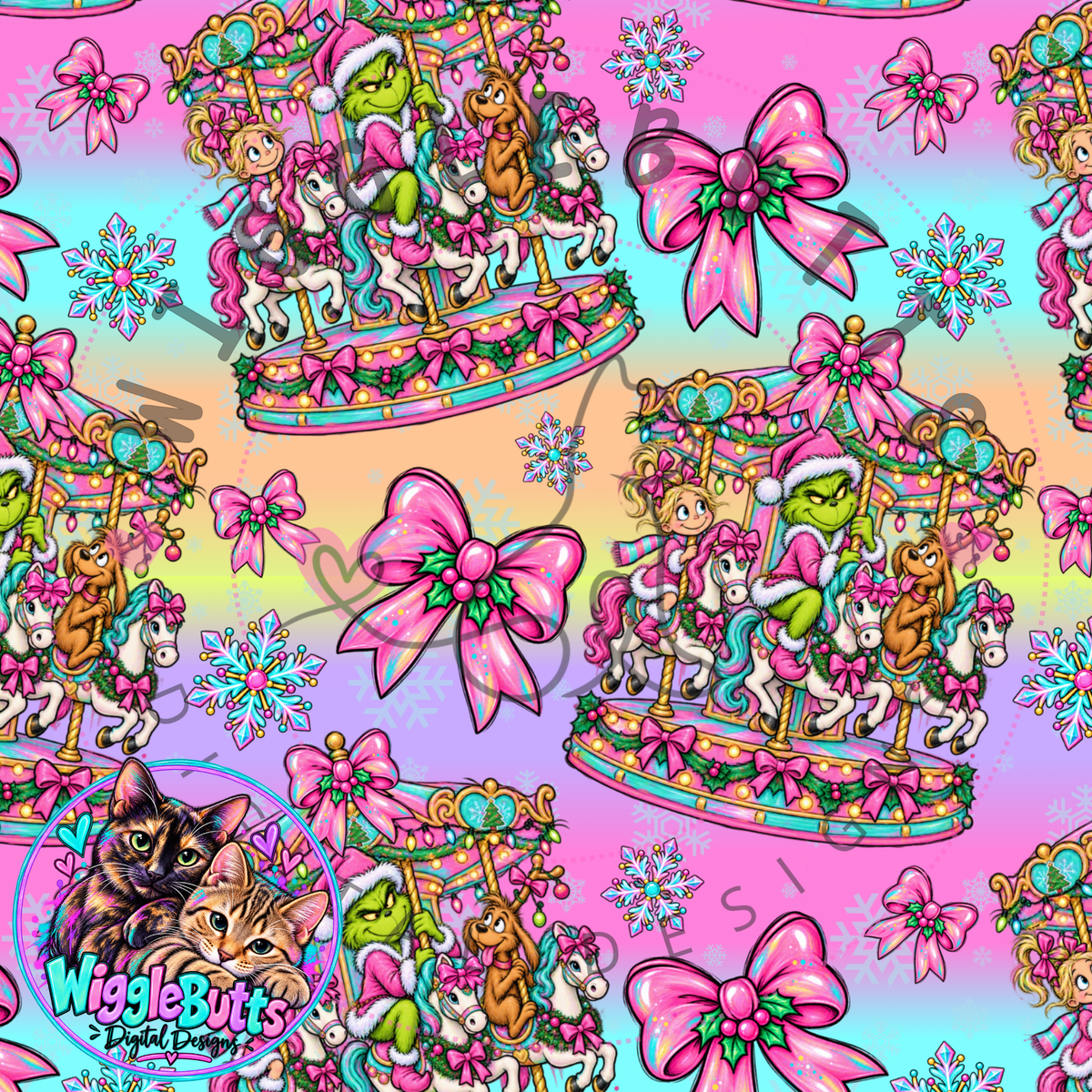Green Guy Christmas carousel Seamless File PNG Design
