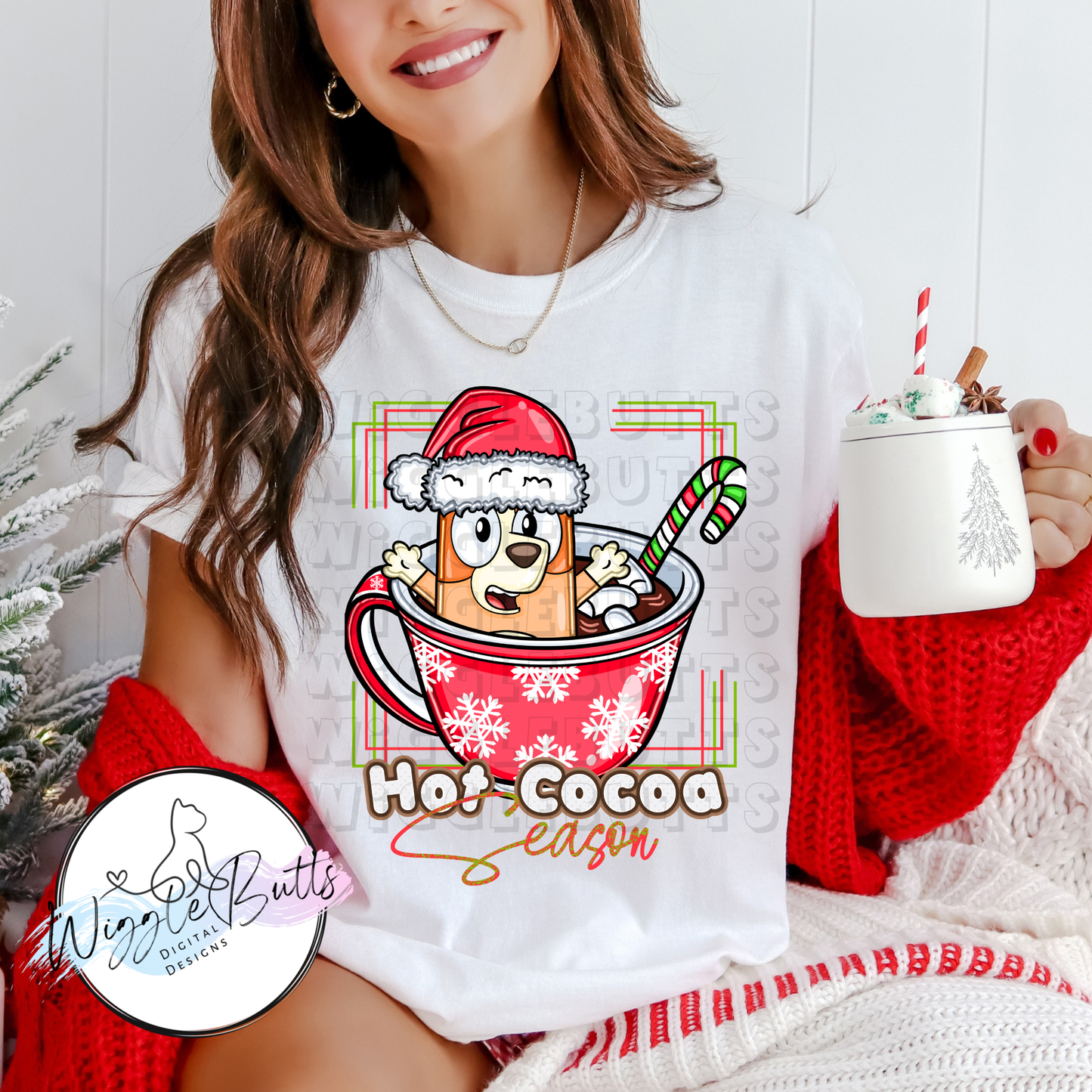 Blue Dog Puppies Orange Christmas Hot Cocoa PNG Design