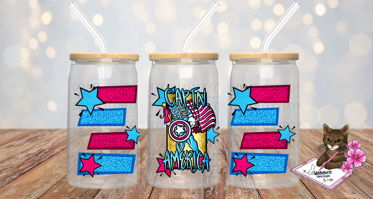 Superhero Red, Blue 16oz Cup/Jar Wrap PNG Design