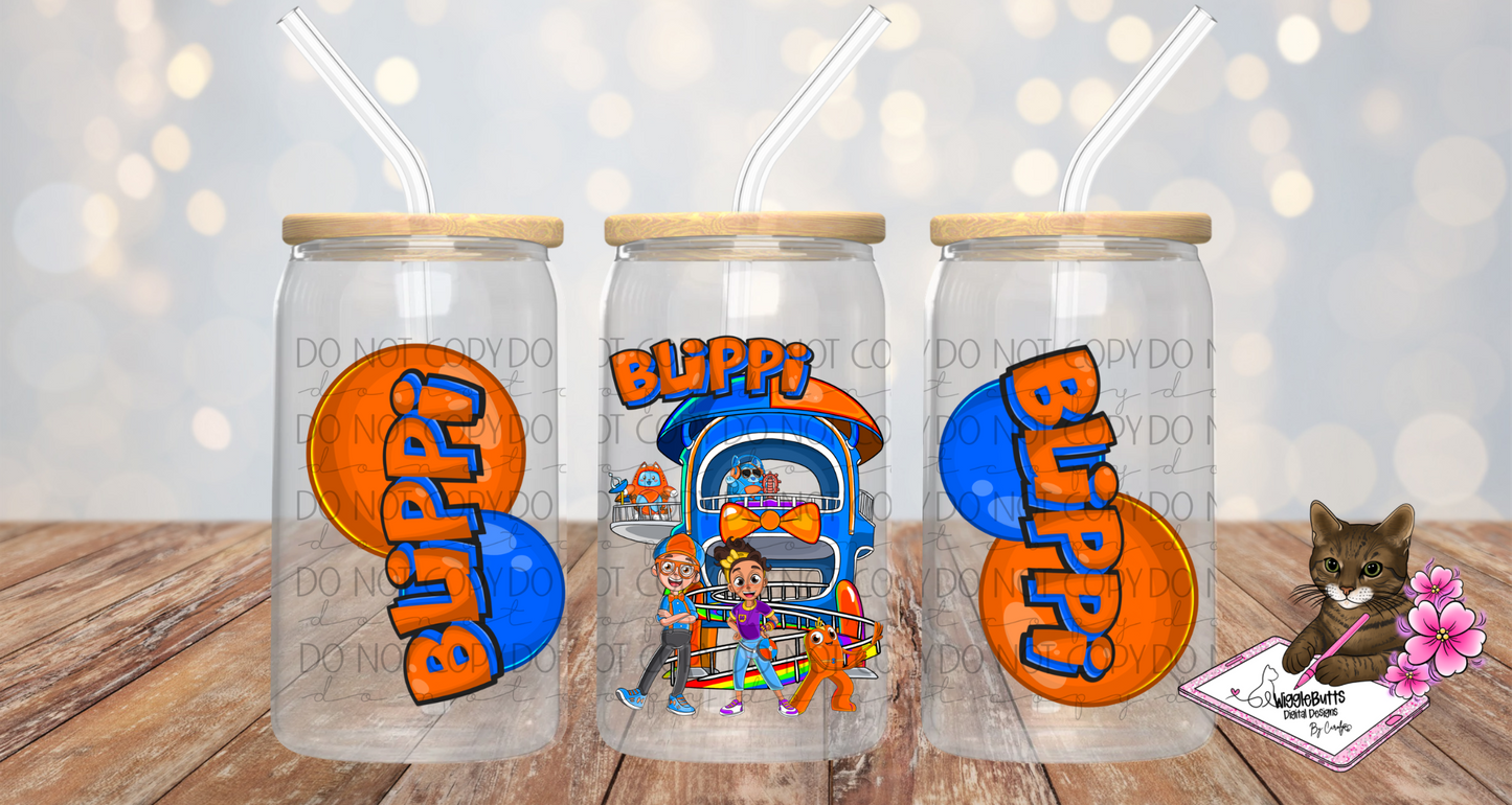 Blue and Orange Guy 16oz Cup or Jar Wrap PNG Design