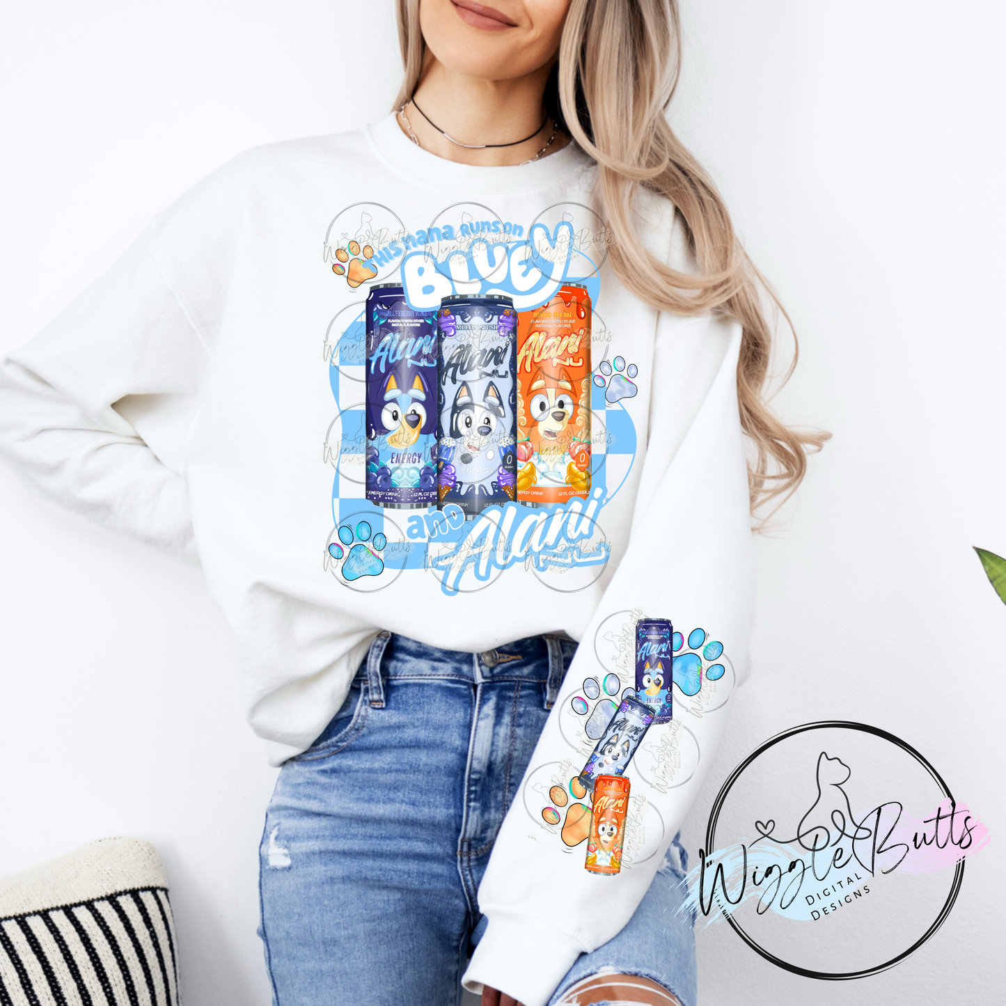 This Nana runs on Blue Dog Energy Drink PNG Design and Matching PNG Sleeve Design