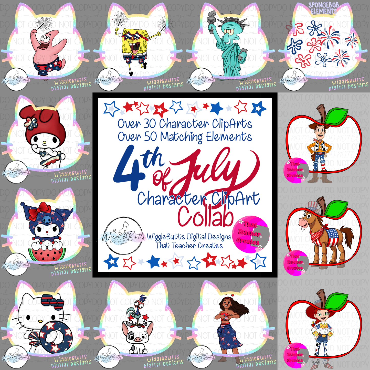 WBDD and TTC Fourth of July Character ClipArt Collab 5/2/25