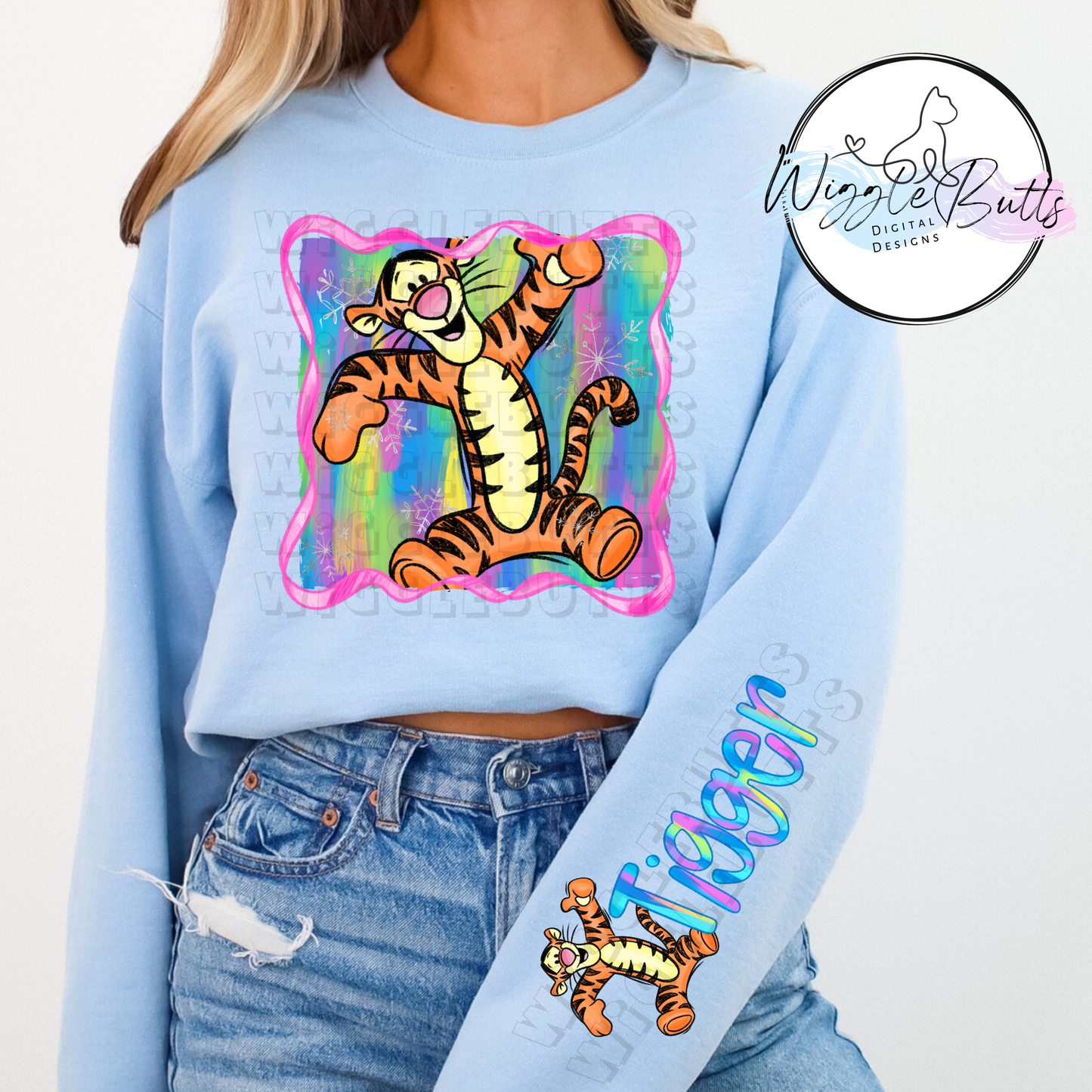 Honey Bear and Friends Tiger Colorful Painted Doodle PNG Design and Matching PNG Sleeve Design