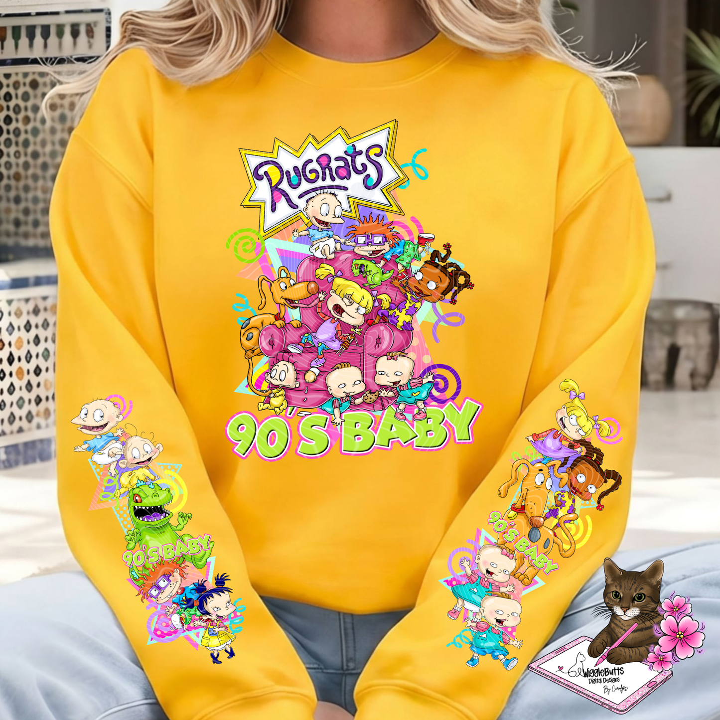 Retro 90s Cartoon Kids 90s Baby PNG Design and 2 Matching PNG Sleeve Designs