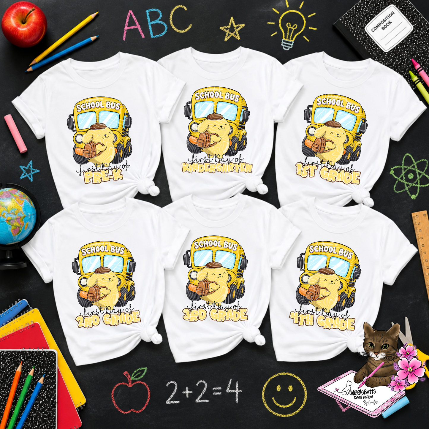 Kitty and Friends Yellow Dog Back to School Grade level Design Bundle