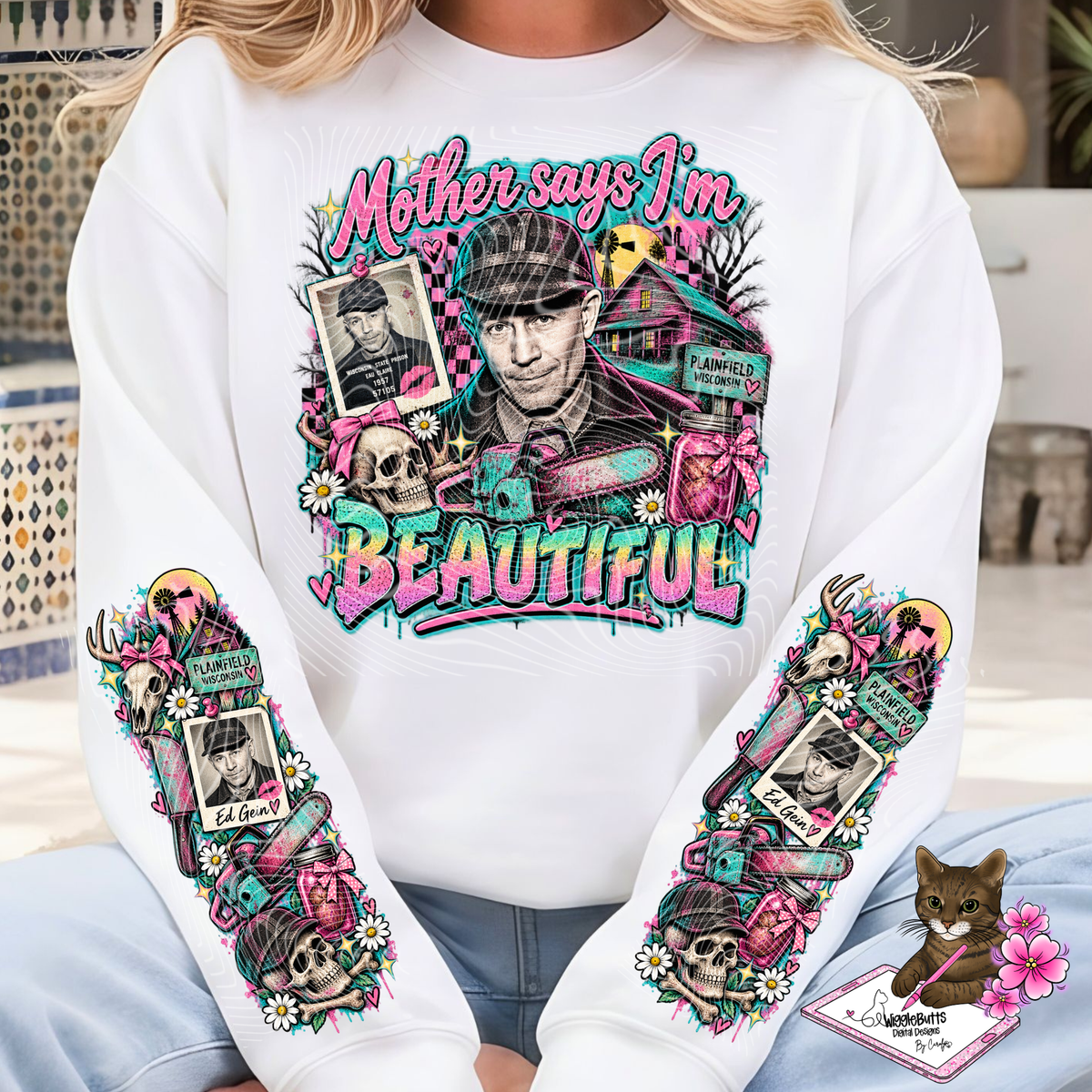 Mother Says I'm Beautiful Monster Horror PNG Design and Matching PNG Sleeve Design