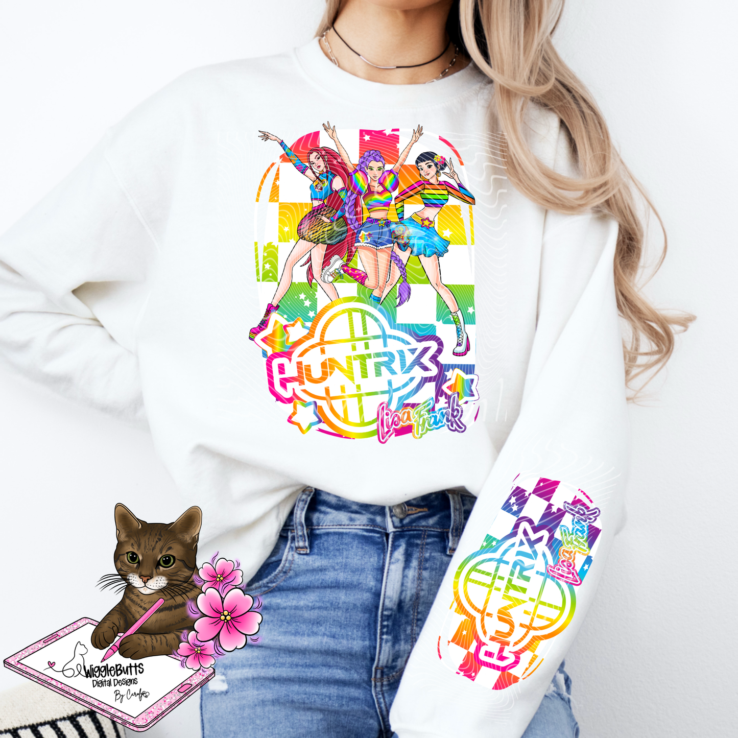 Anime Hunter Girls 90s Rainbow Style PNG Design and Matching PNG Sleeve Design