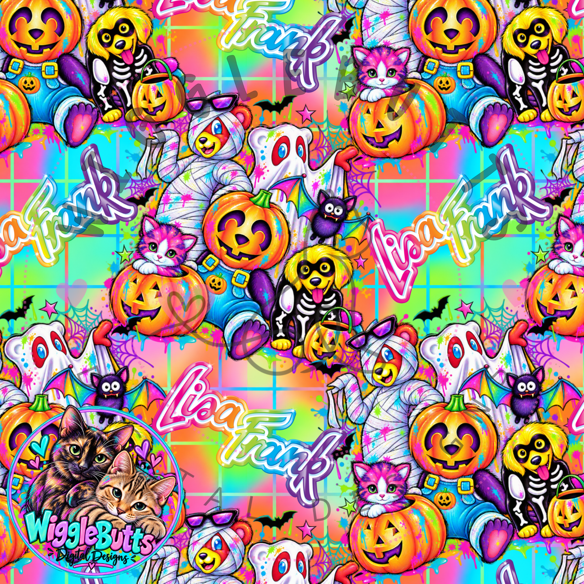 Retro 90s Rainbow Style Halloween themed Seamless File PNG Design
