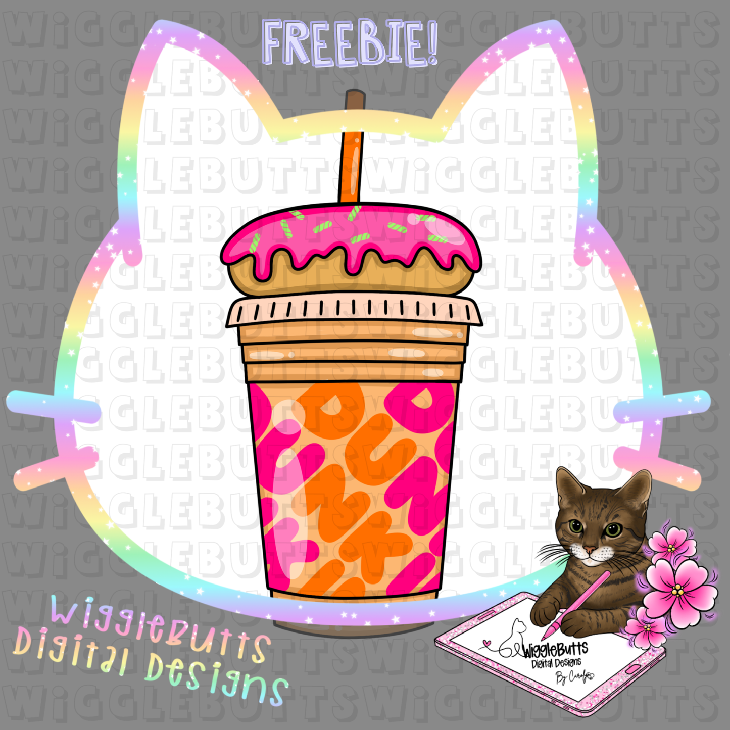 Coffee Lovers Pink and Orange Donut Cup Latte Drink ClipArt Piece