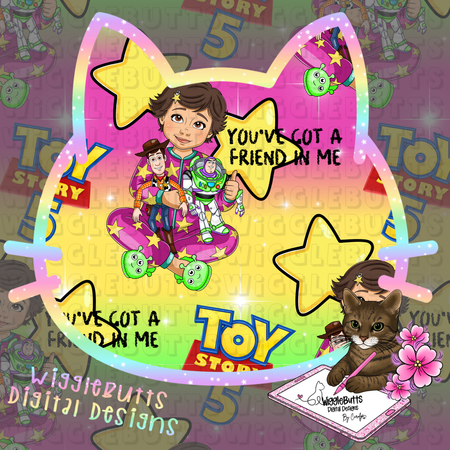 Toys Number 5 Pajama girl Pink Yellow Green Seamless File PNG Design