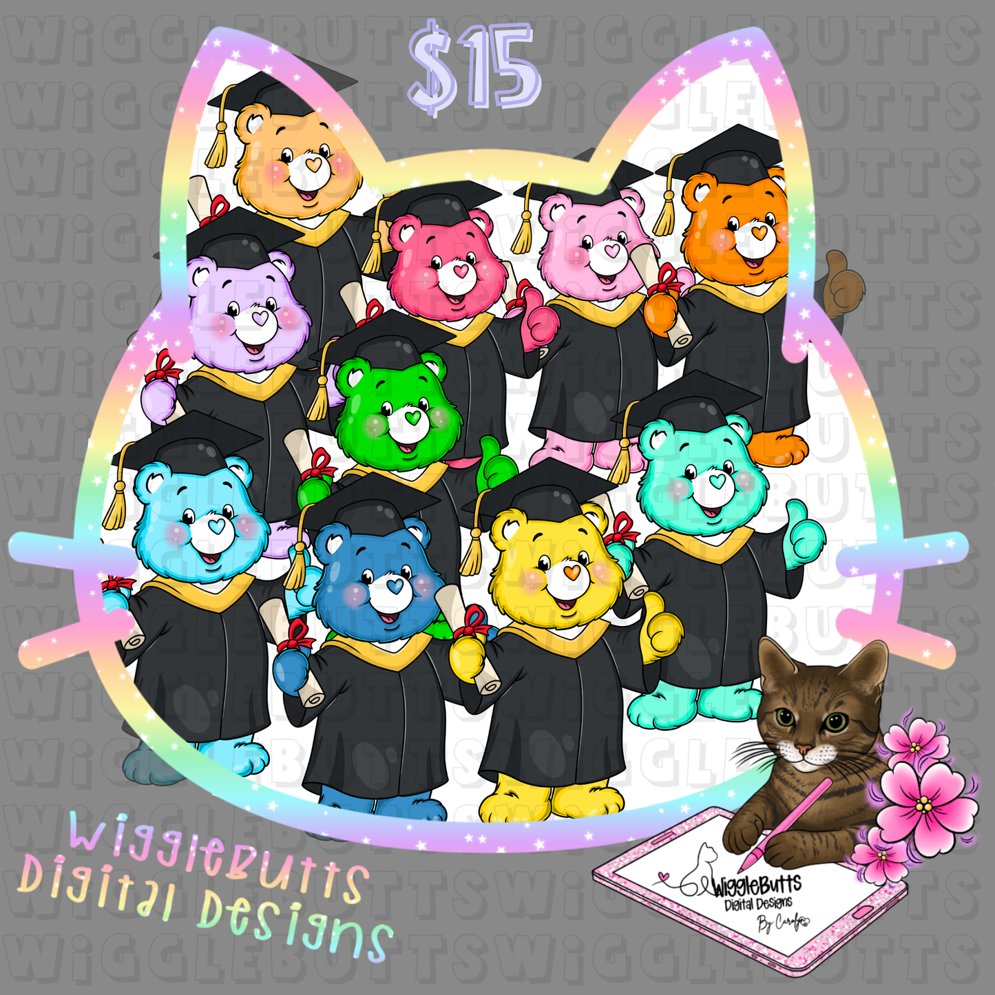 Retro 80s 90s Colorful Bears Graduate Graduation ClipArt Bundle