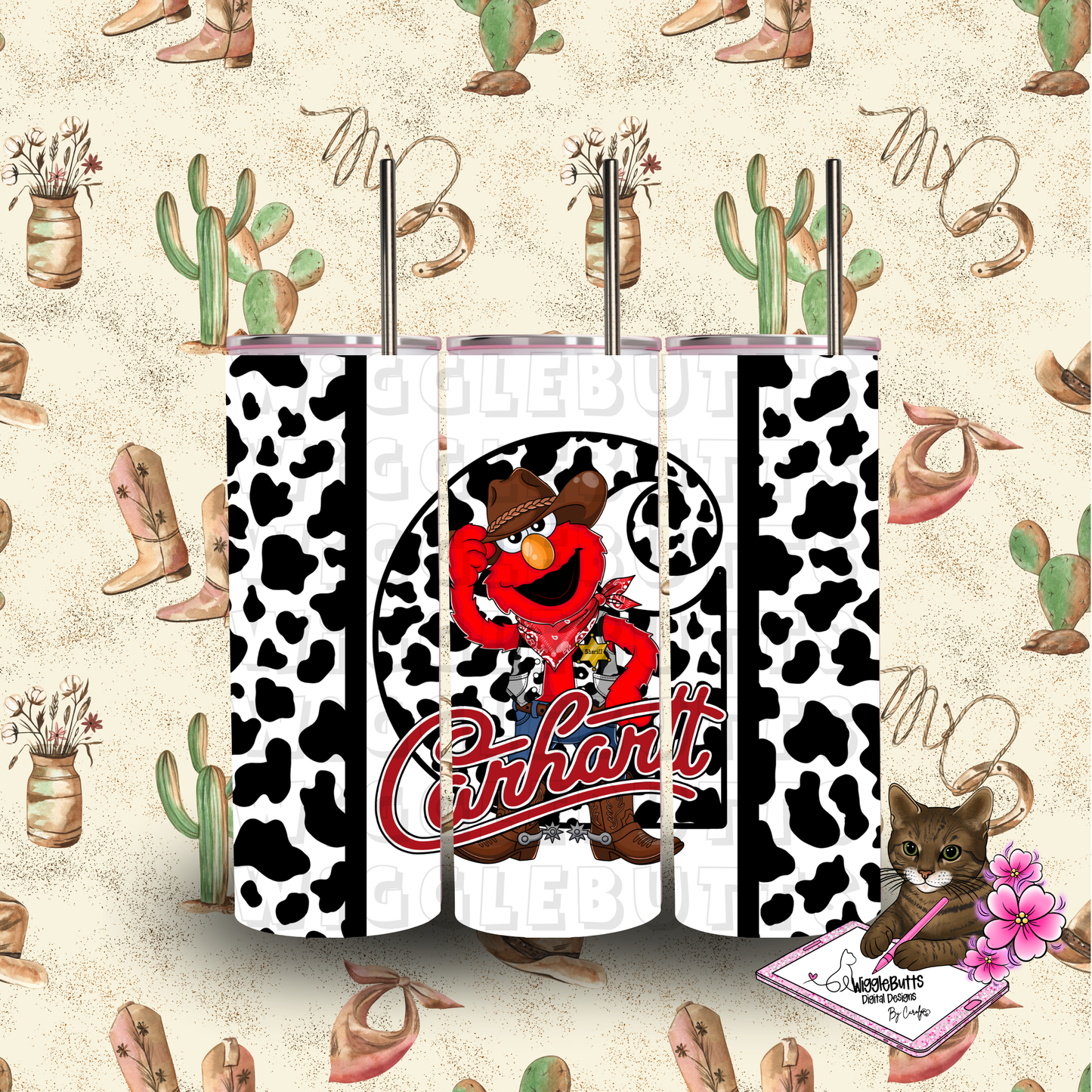 Boujee Retro Puppets Western Boy 20oz Tumbler Wrap PNG Design