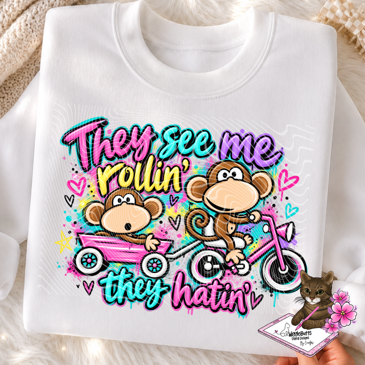 Retro Old School Cute Monkey See me Rollin PNG Design