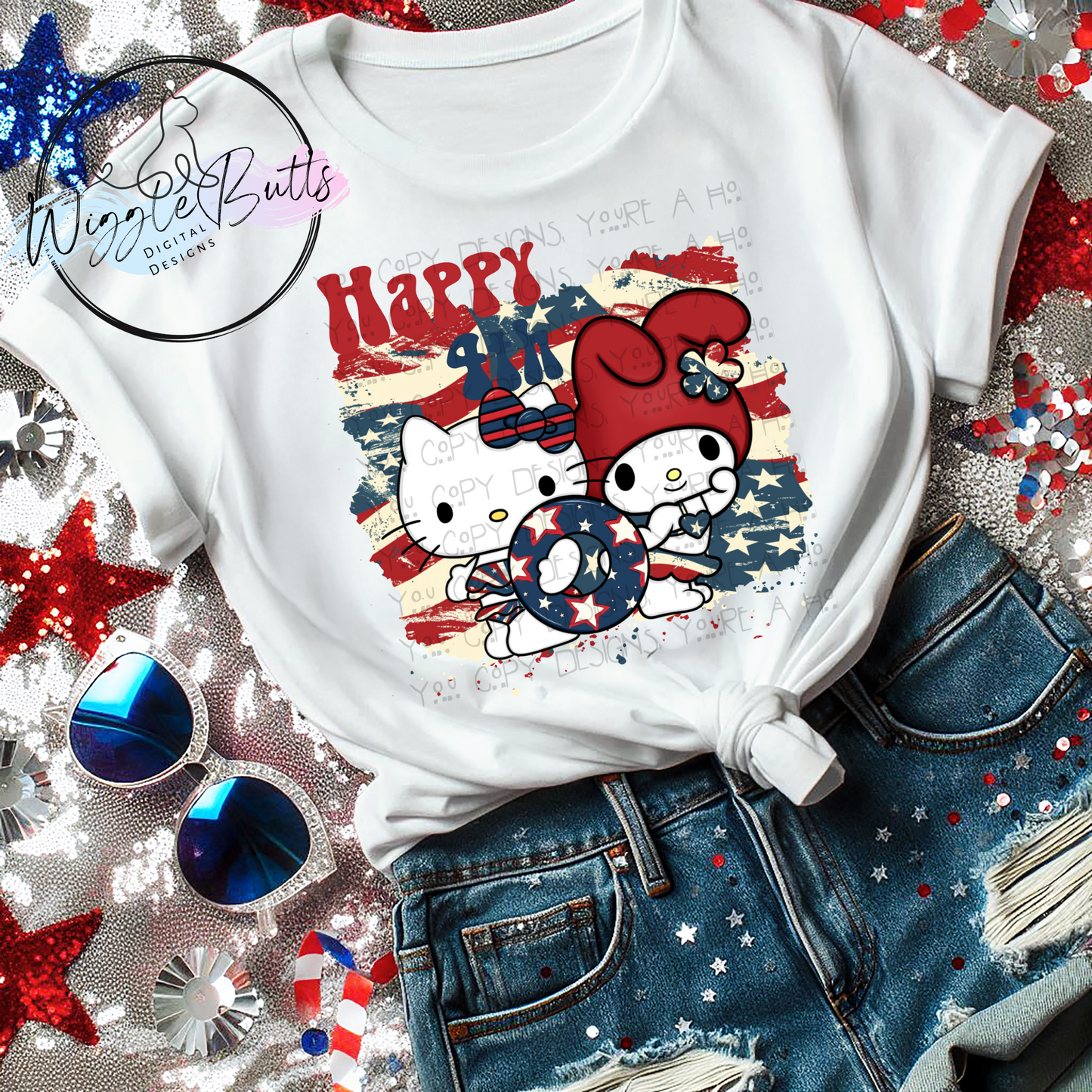 Kitty and Friends 4th of July PNG Design