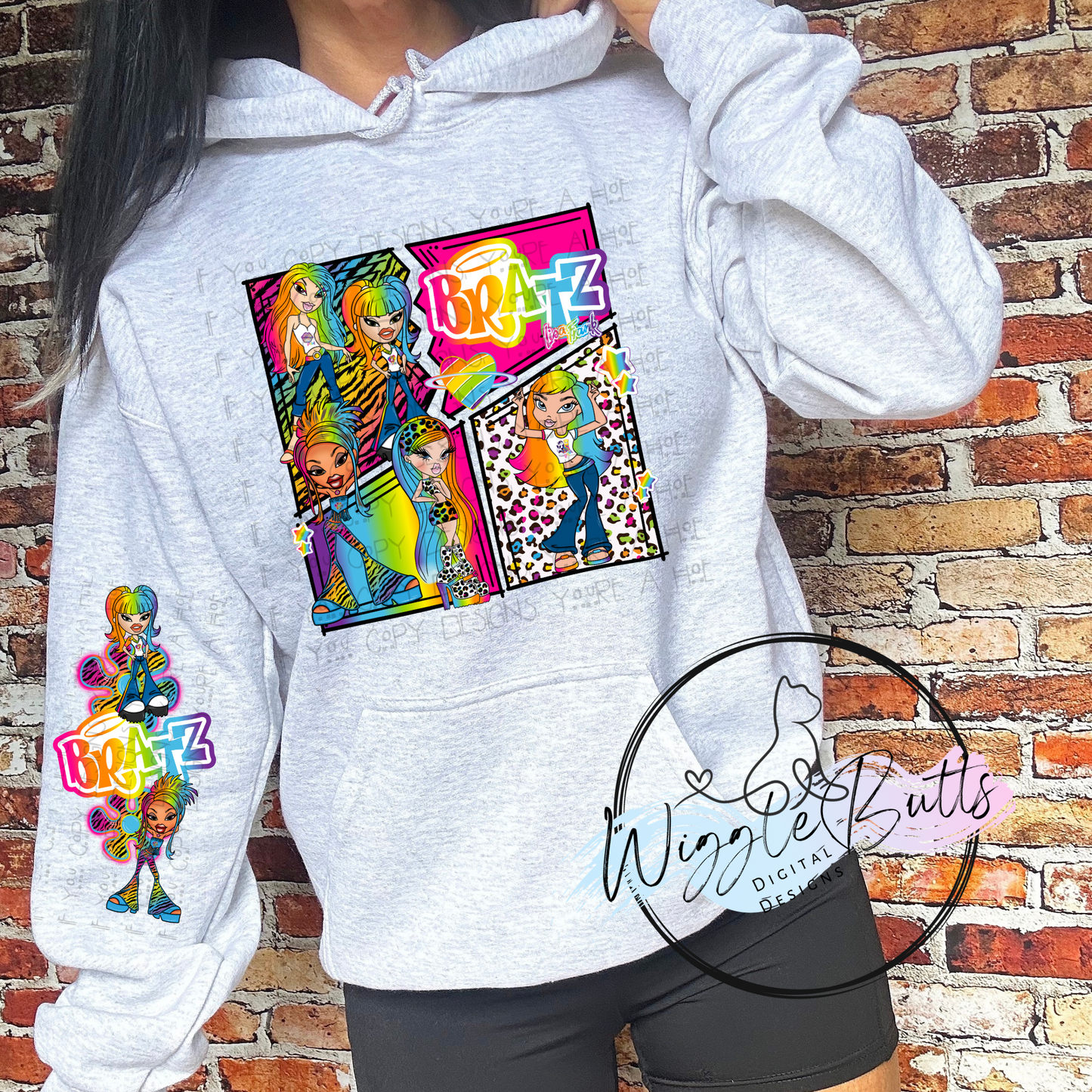 Bratty Girls 90s Rainbow Style 2 Piece Collage PNG and Matching Sleeve Design