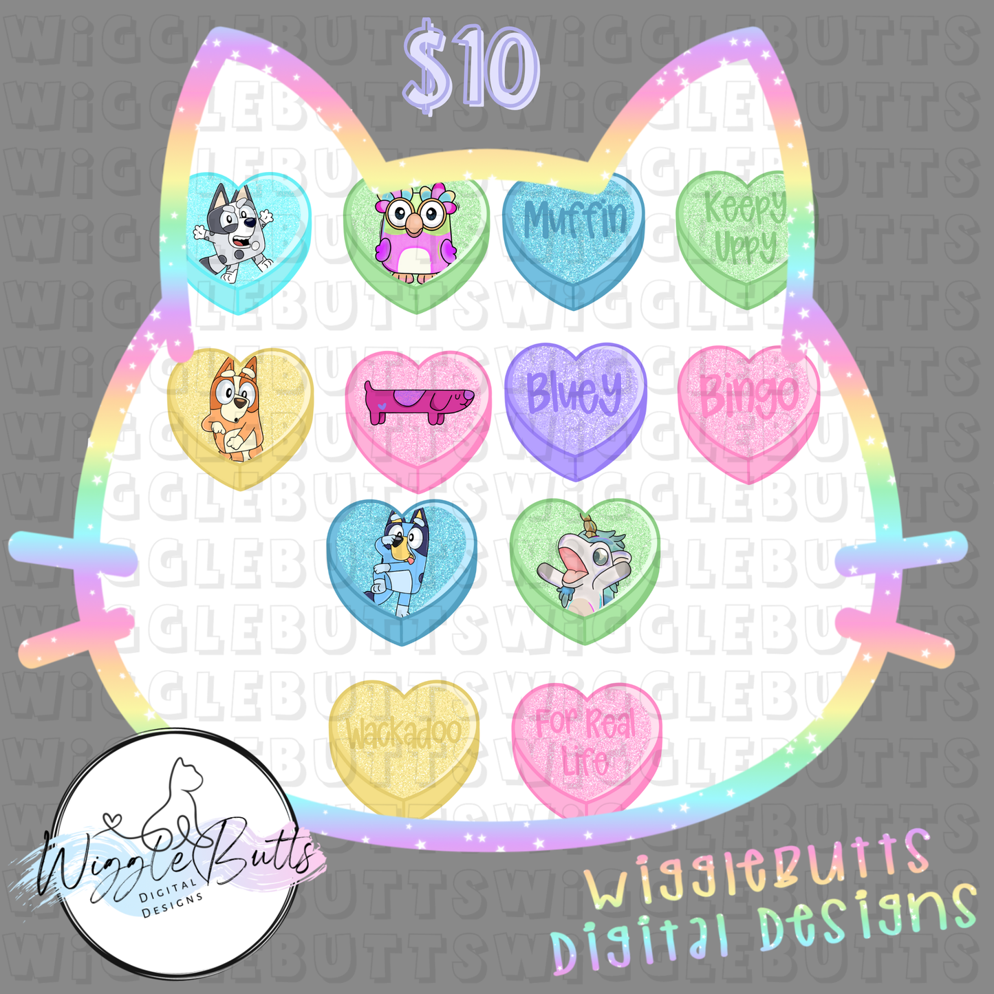 Blue Dog Puppies Valentine's Day Conversation Hearts ClipArt Bundle