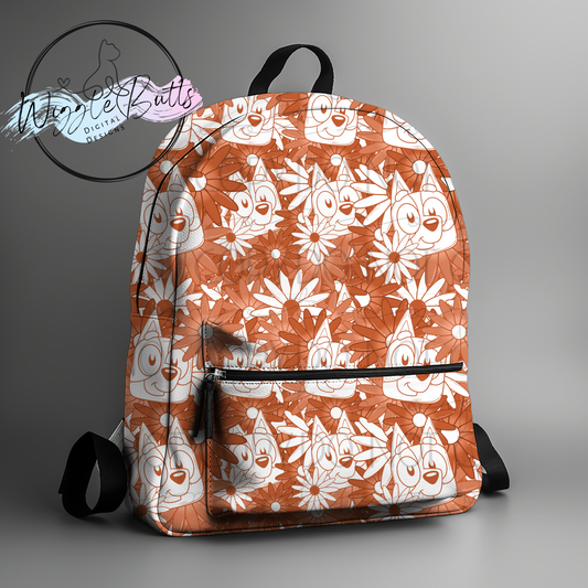 Blue Dog Puppies Orange Flowers Seamless File